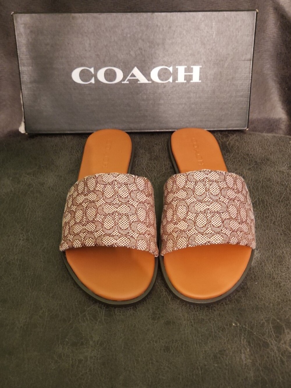 COACH Tan & Signature Jacquard Slide Sandals - Picture 2 of 4